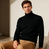 Men's Classic Turtleneck Sweater with Ribbed Texture