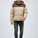 Men's Dual-Fabric Puffer Jacket with Corded Accents