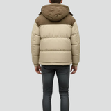 Men's Dual-Fabric Puffer Jacket with Corded Accents