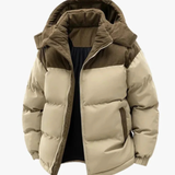 Men's Dual-Fabric Puffer Jacket with Corded Accents