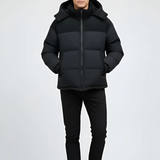 Men's Dual-Fabric Puffer Jacket with Corded Accents