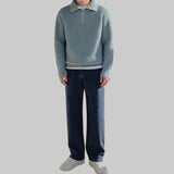Men's Ribbed Knit Half-Zip Sweater with Corded Texture
