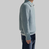 Men's Ribbed Knit Half-Zip Sweater with Corded Texture