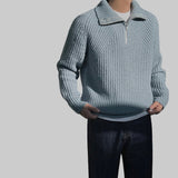 Men's Ribbed Knit Half-Zip Sweater with Corded Texture