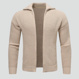 Men's Ribbed Knit Turtleneck Sweater with Zip Closure