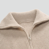 Men's Ribbed Knit Turtleneck Sweater with Zip Closure