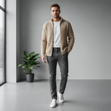 Men's Ribbed Knit Turtleneck Sweater with Zip Closure