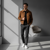 Men's Vintage Zip-Up Jacket with Suede-Style Finish