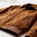 Men's Vintage Zip-Up Jacket with Suede-Style Finish