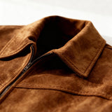 Men's Vintage Zip-Up Jacket with Suede-Style Finish