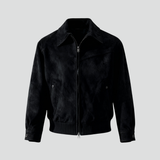Men's Vintage Zip-Up Jacket with Suede-Style Finish