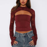 Women's Lace Cut-Out Top with Flared Sleeves