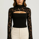 Women's Lace Cut-Out Top with Flared Sleeves
