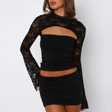 Women's Lace Cut-Out Top with Flared Sleeves