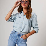 Women’s Relaxed Chambray Denim Shirt with Curved Hem