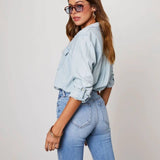 Women’s Relaxed Chambray Denim Shirt with Curved Hem