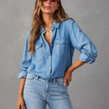 Women’s Relaxed Chambray Denim Shirt with Curved Hem