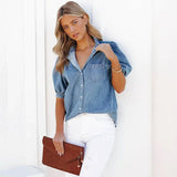 Women's Relaxed Denim Shirt with Button Cuff Sleeves